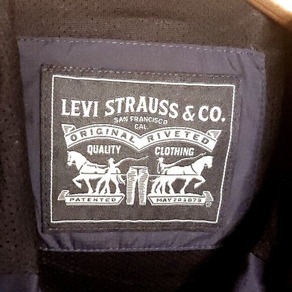 Levi's Mens New Navy Blue Tan Hooded Rain Jacket Small - Picture 5 of 9
